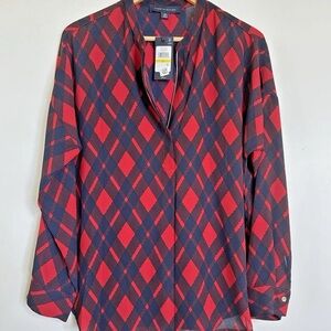 TOMMY HILFIGER Red Blue Plaid Blouse NWT Size Medium Tunic
